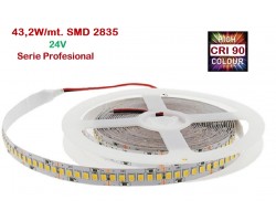 Tira LED Flexible 24V 43,2W/mt 180 Led/mt SMD 2835 IP20 2700K, Serie Profesional, venta por metros